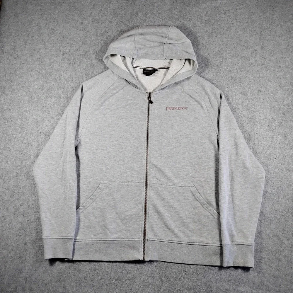 Pendleton Mens Gray Full Zip Hoodie Graphic Back Print Sweatshirt Size M